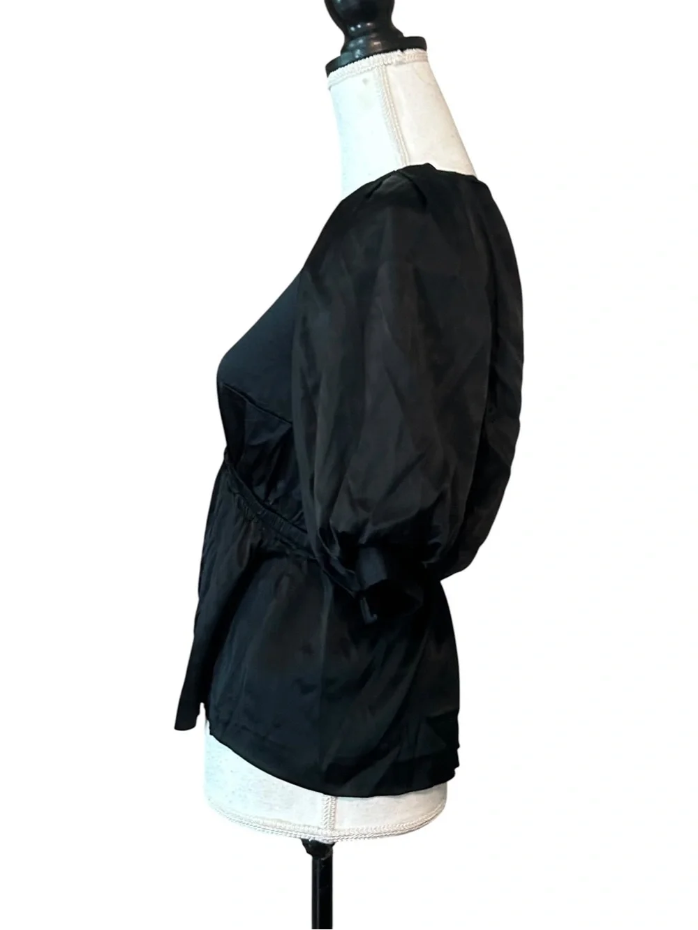 Madewell Shirred Puff-Sleeve Top in Satin Women’s‎ SZ Medium in True Black